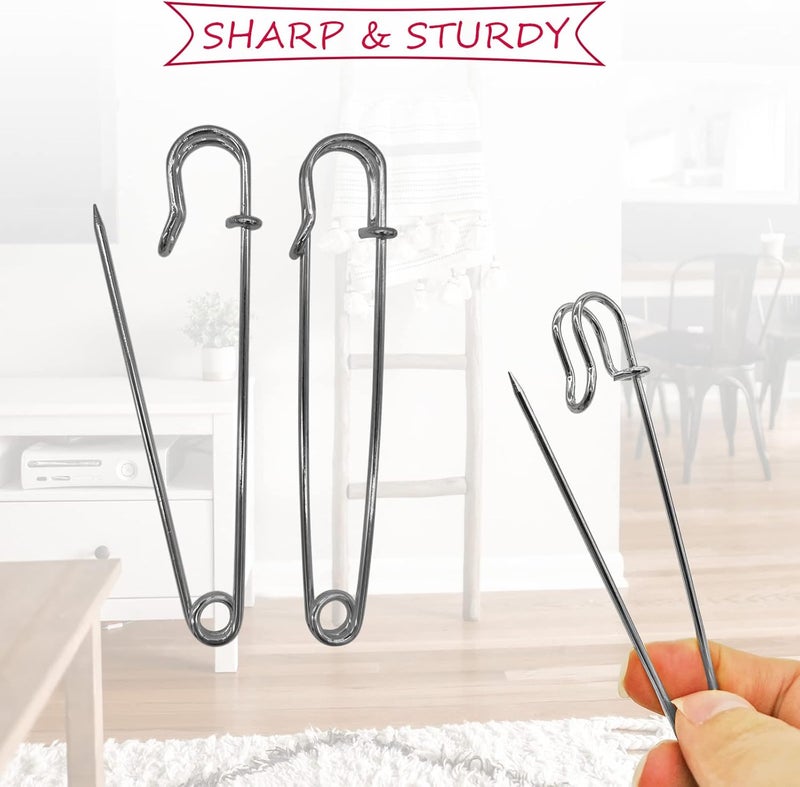 Urmspst Safety Pins (Upgraded), 4" Large Safety Pins Pack of 15 for Clothes Leather Canvas Blankets Crafts Skirts Kilts, Extra Large Safety Pin Heavy Duty Safety Pins (Brilliant Black) - Image 3